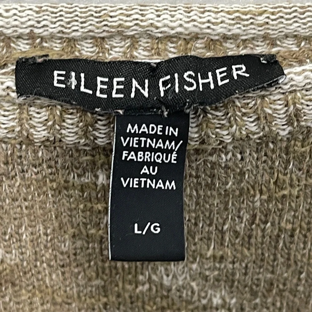 Eileen Fisher Organic Linen Cotton Taupe Sweater Raw Hem Edge Size Large